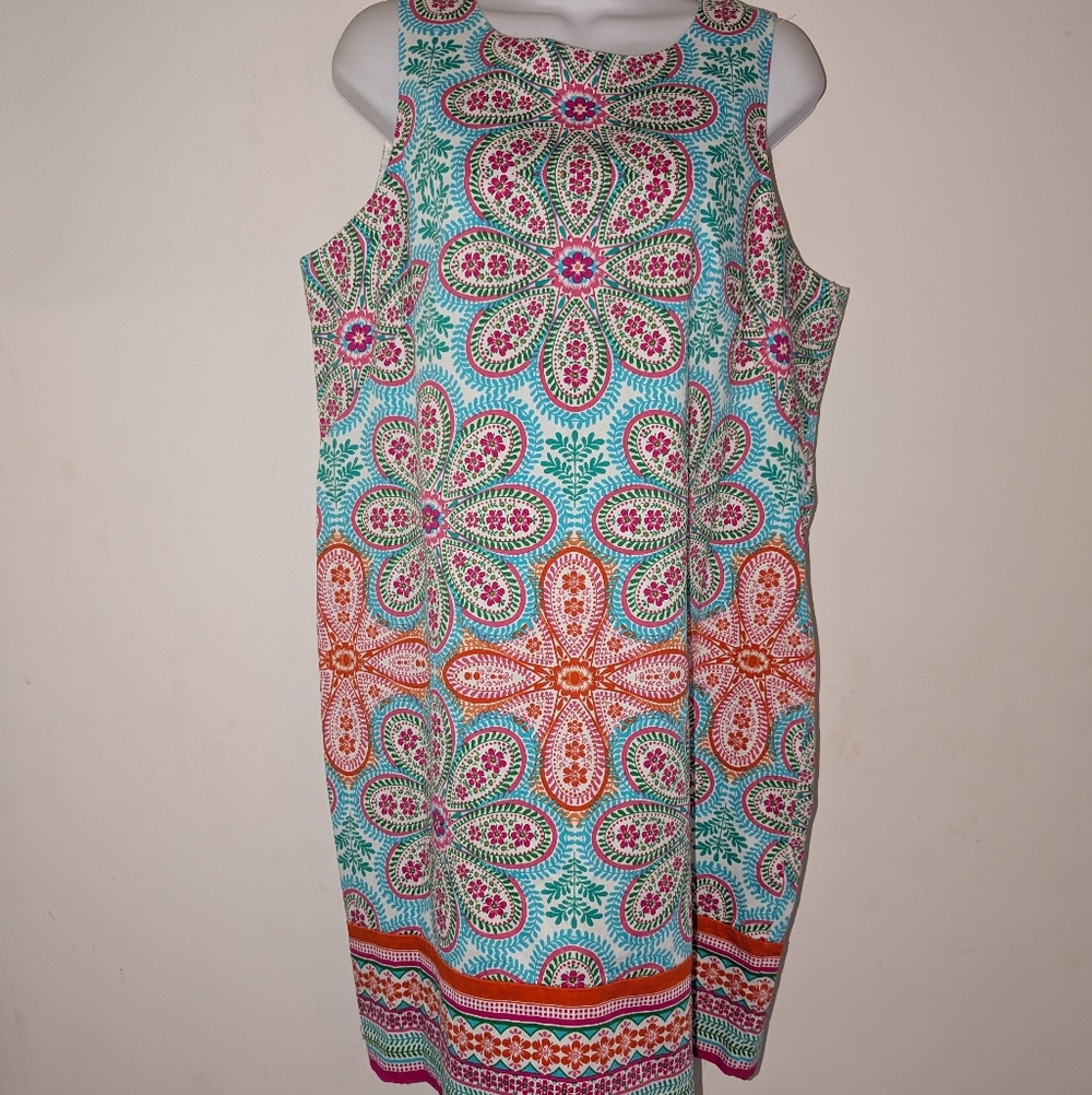 LONDON TIMES Woman's Sleeveless Floral Shift Dress - Size 14